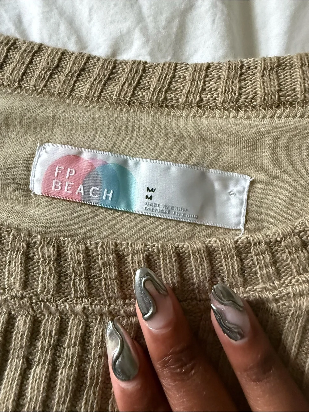 Free people beach Ribbed bubble hem crop top in Olive/ecru
